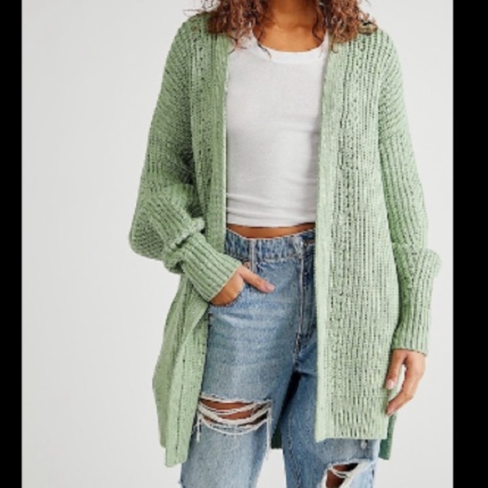 Free People Green Open-Front Cardigan